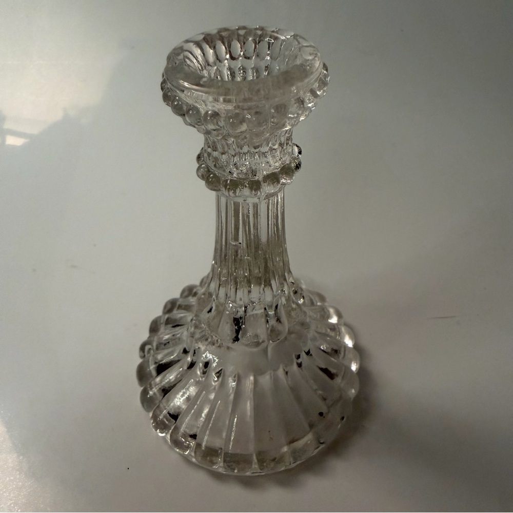 Vintage Clear Pressed Glass Candlestick Holder